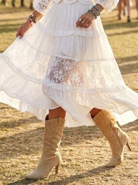Vintage Vegan Suede Charlotte Russe Tan Coastal Cowgirl Boots - Festival 9